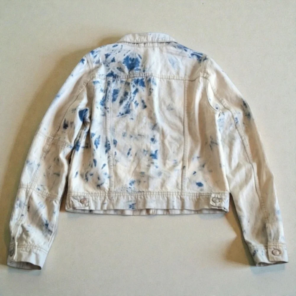 Free People Bleach Wash Denim Jacket Cropped Jean Jacket Sz L - Picture 6 of 15
